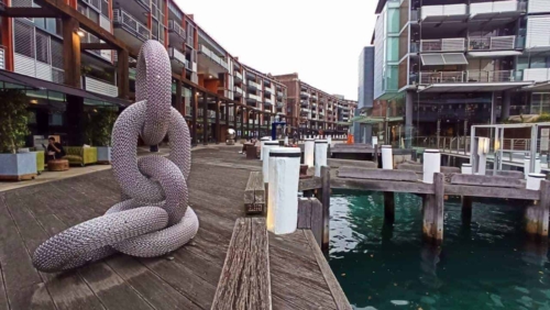 Stainless Steel Chain-Link Sculpture – Link 5, D link by Michael Van Dam, 180x100x100cm | ARTpark Australia
