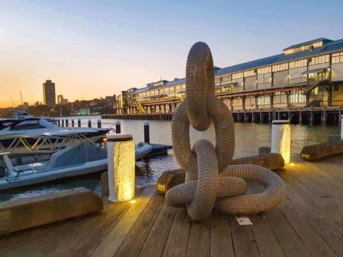 Stainless Steel Chain-Link Sculpture – Link 5, D link by Michael Van Dam, 180x100x100cm | ARTpark Australia