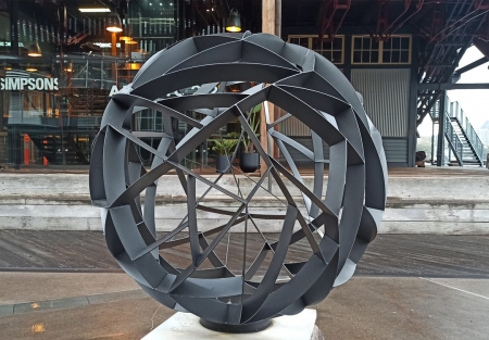 duel-axis_spherical-garden-sculpture-metal-garden-art-walsh-bay-sydney