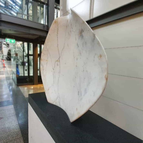 Carrara Marble Round & Sphere Sculpture – Shielded 3 by Jane Valentine, 110x110x35cm | ARTpark Australia