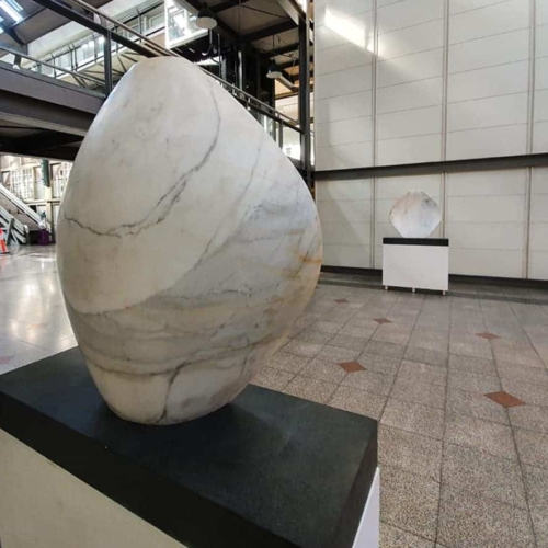 Carrara Marble Round & Sphere Sculpture – Shielded 3 by Jane Valentine, 110x110x35cm | ARTpark Australia