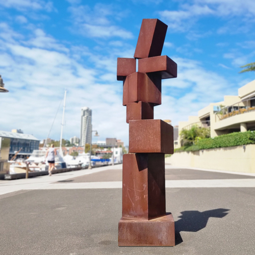 Corten Steel Landmark Sculpture – CubeStack #18 by Alex Scheibner, 225x66x55cm | ARTpark Australia