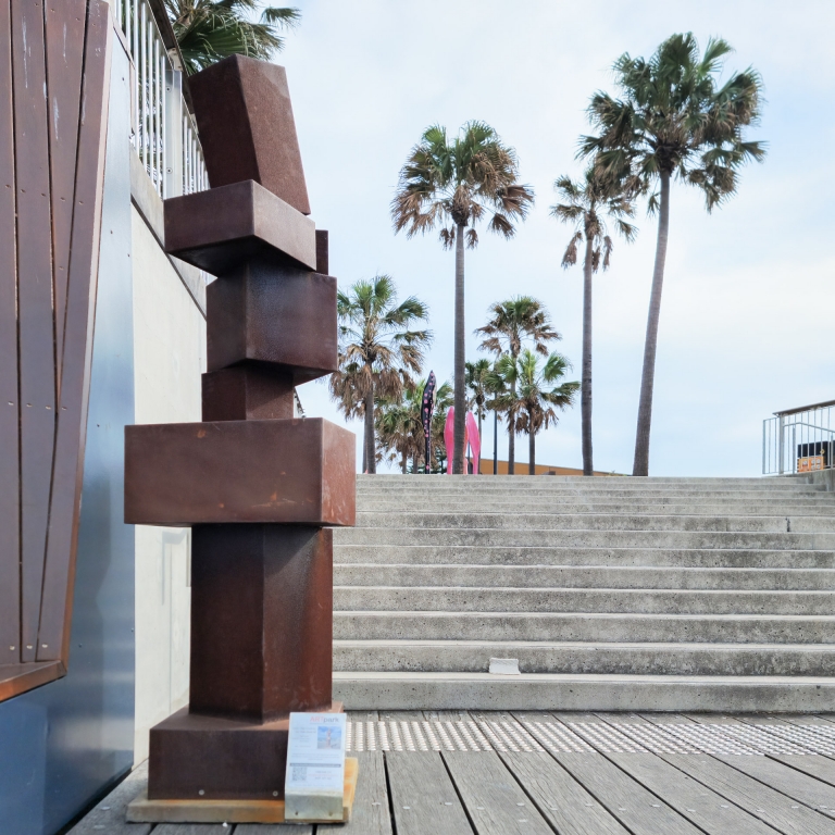 Corten Steel Landmark Sculpture – CubeStack #18 by Alex Scheibner, 225x66x55cm - view 2