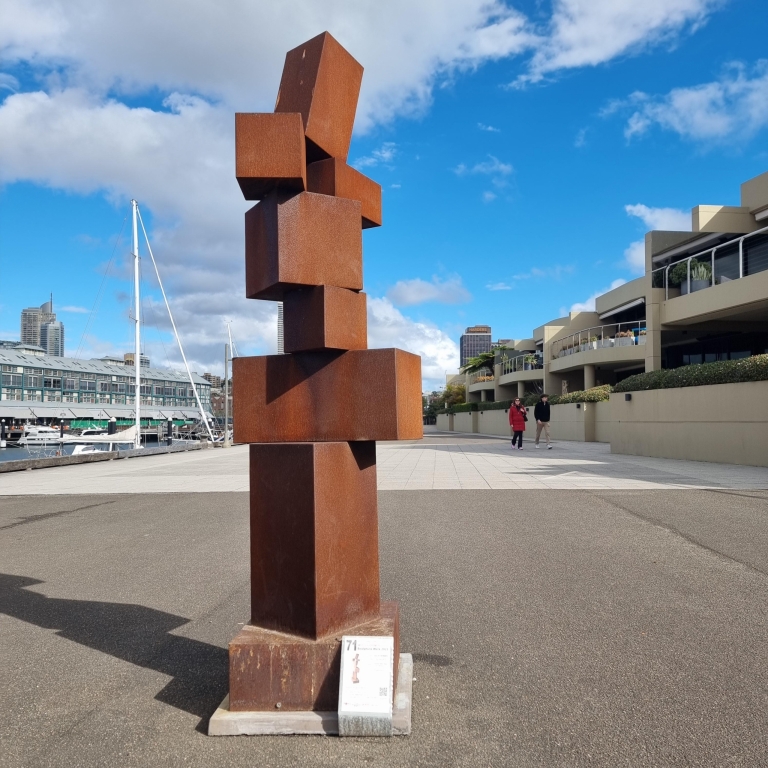 Corten Steel Landmark Sculpture – CubeStack #18 by Alex Scheibner, 225x66x55cm - view 4