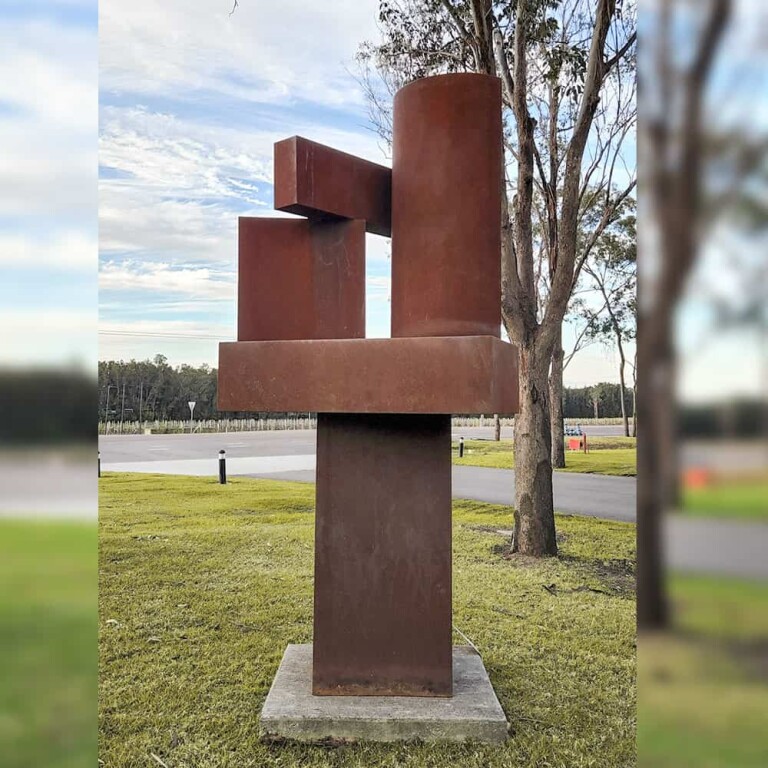 Corten Steel Landmark Sculpture – CubeStack 19 by Alex Scheibner, 300x66x55cm - view 5