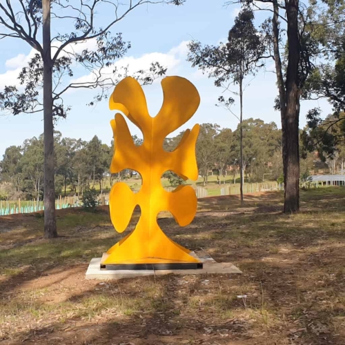 Stainless Steel Landmark Sculpture – Big Yellow Taxi by Stephen Coburn, 300x200x200cm | ARTpark Australia