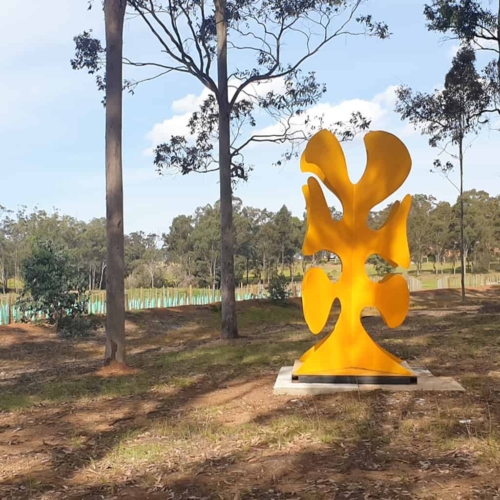 Stainless Steel Landmark Sculpture – Big Yellow Taxi by Stephen Coburn, 300x200x200cm | ARTpark Australia