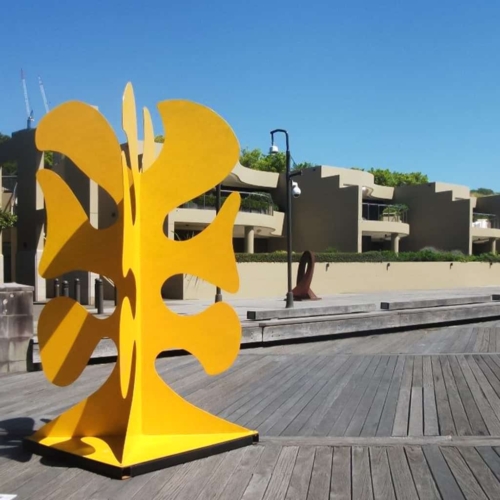 Stainless Steel Landmark Sculpture – Big Yellow Taxi by Stephen Coburn, 300x200x200cm | ARTpark Australia