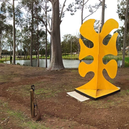 Stainless Steel Landmark Sculpture – Big Yellow Taxi by Stephen Coburn, 300x200x200cm | ARTpark Australia
