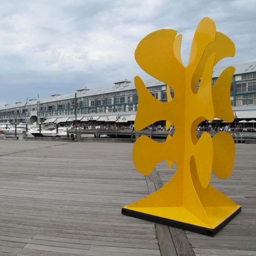 Stainless Steel Landmark Sculpture – Big Yellow Taxi by Stephen Coburn, 300x200x200cm | ARTpark Australia