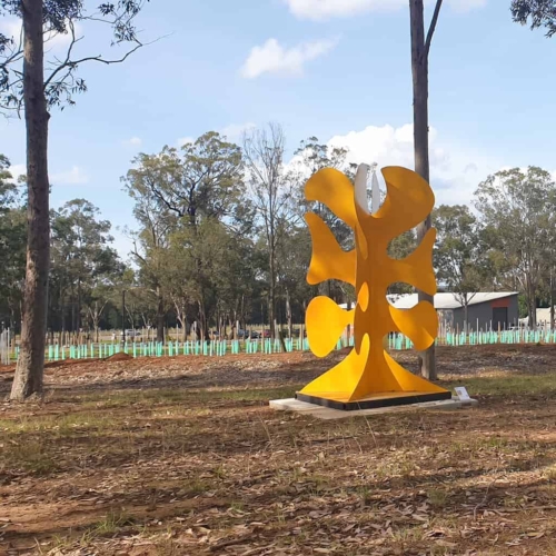 Stainless Steel Landmark Sculpture – Big Yellow Taxi by Stephen Coburn, 300x200x200cm | ARTpark Australia