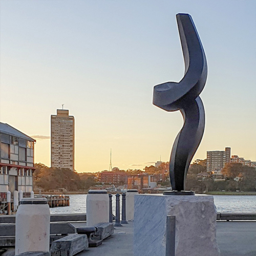 Stainless Steel & Carrara Marble Landmark Sculpture – Classical Dynamism by Martin George, 400x100x100cm | ARTpark Australia