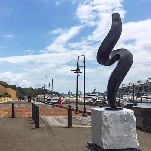 Stainless Steel & Carrara Marble Landmark Sculpture – Classical Dynamism by Martin George, 400x100x100cm | ARTpark Australia