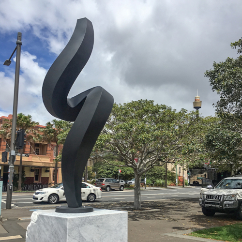 Stainless Steel & Carrara Marble Landmark Sculpture – Classical Dynamism by Martin George, 400x100x100cm | ARTpark Australia