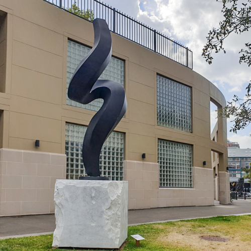 Stainless Steel & Carrara Marble Landmark Sculpture – Classical Dynamism by Martin George, 400x100x100cm | ARTpark Australia