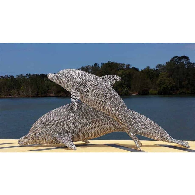 Stainless Steel Dolphin Sculpture – Dolphins by Michael Van Dam, 2m - view 3