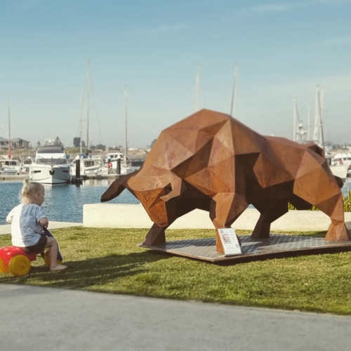 Steel Bull Sculpture – Charger by Farhad Daneshpour, 120x240cm | ARTpark Australia