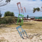 Outdoor colourful totem sculpture