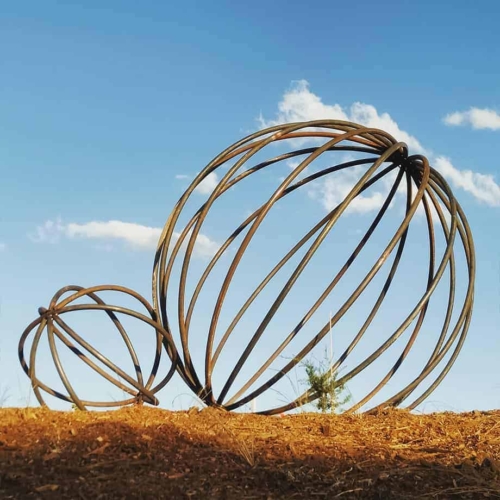 Mild Steel Landmark Sculpture – Spheres by Tobias Bennett, 240cm & 100cm | ARTpark Australia