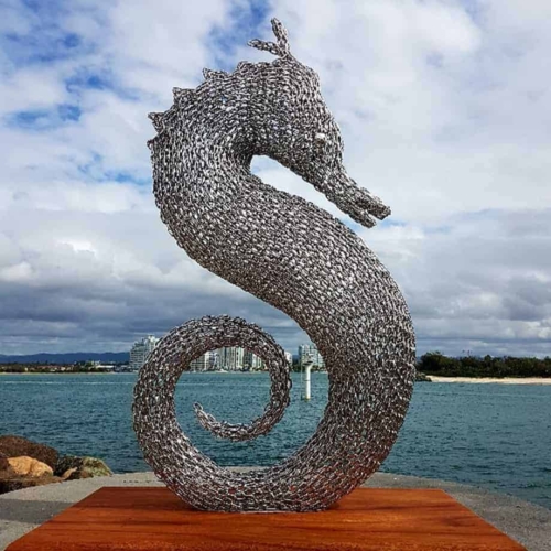 Stainless Steel Marine Sculpture – Seahorse by Michael Van Dam, 150cm | ARTpark Australia