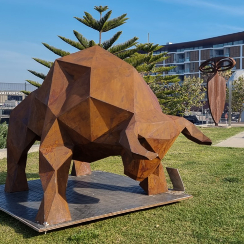 Steel Bull Sculpture – Charger by Farhad Daneshpour, 120x240cm | ARTpark Australia