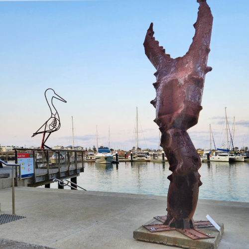 Mild Steel Crab Sculpture – Clawed by Tobias Bennett, 330x89cm | ARTpark Australia