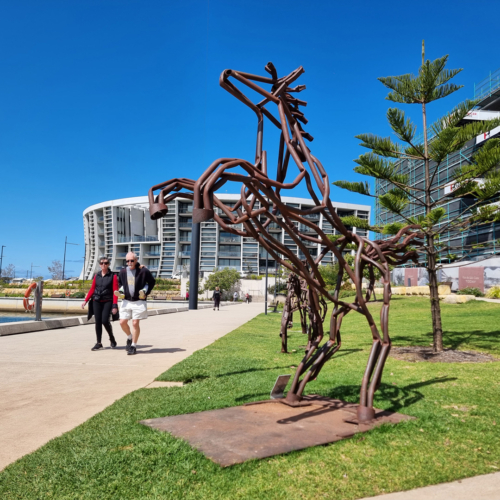 Fabricated Steel Horse Sculpture – Mighty Mustang by Tobias Bennett, 300x80x250cm | ARTpark Australia