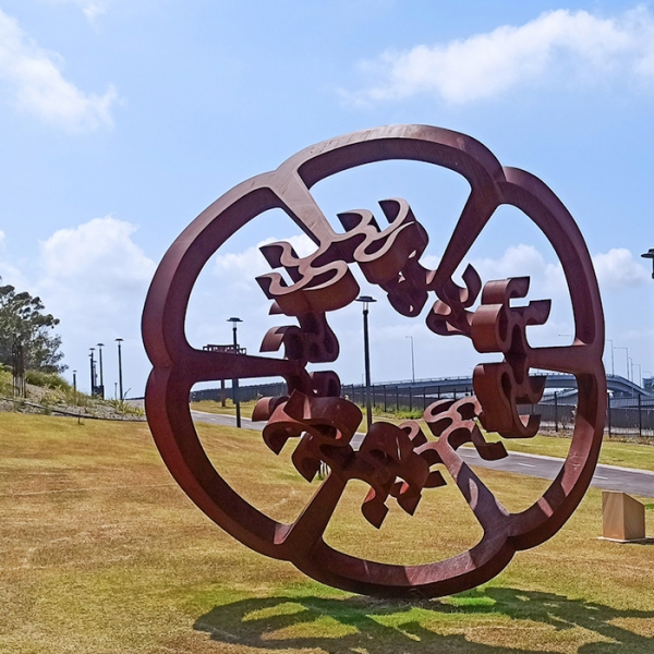 steel metal outdoor round public sculpture australia