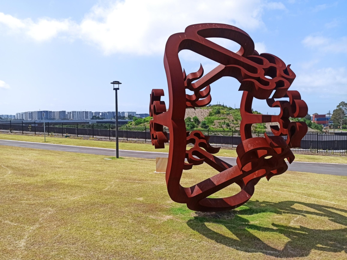 steel metal outdoor round public sculpture australia