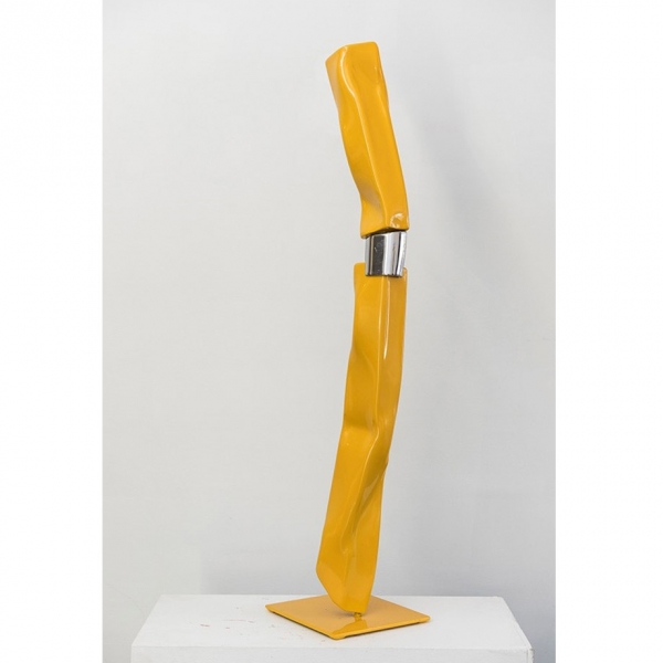 Warning-129x26cm-POWDER-COATED-&-CHROMED-STEEL-[stainless-steel,free-standing,-table-top]-Gary-Christian-australian-abstract-yellow-sculpture
