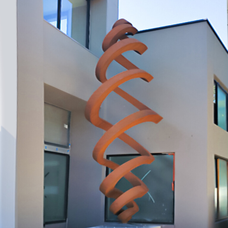 Corten Steel Landmark Sculpture – Duel Column Vortex by Greg Johns, 600x210x210cm