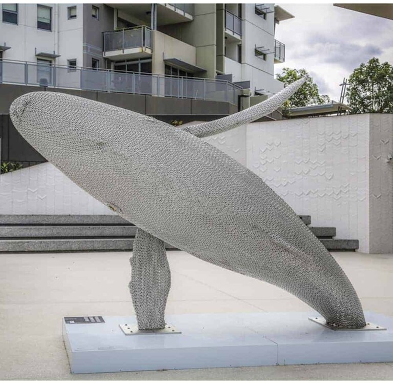 Stainless Steel Marine Sculpture – Breached Whale by Michael Van Dam, 350x300x180cm - view 2
