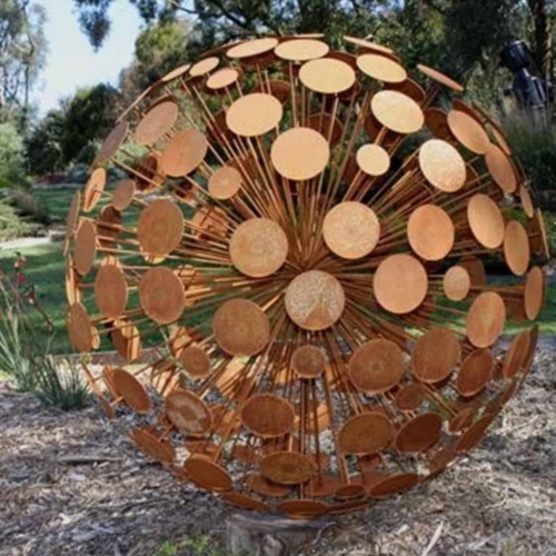 Corten Steel Round & Sphere Sculpture – Dandelion Orb by Paul Mutimer, 100cm | ARTpark Australia