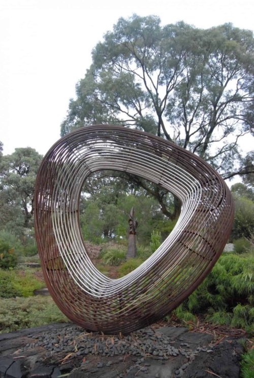 Corten Steel Garden Sculpture – Offset Orb by Paul Mutimer, 150x138x60cm | ARTpark Australia
