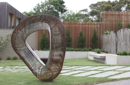 Corten Steel Garden Sculpture – Offset Orb by Paul Mutimer, 150x138x60cm | ARTpark Australia