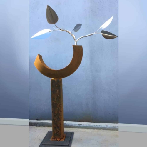 Corten & Stainless Steel Abstract Sculpture – Pod [Kinetic 3] by Rudi Jass, 320x90cm | ARTpark Australia