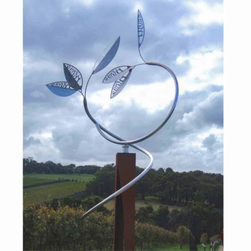 Stainless Steel & CorTen Landmark Sculpture – Silver Silhouette Leaves by Rudi Jass, 270x90cm | ARTpark Australia