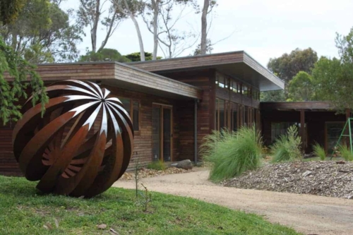 Corten & Stainless Steel Round & Sphere Sculpture – To a Point by Paul Mutimer, 150cm | ARTpark Australia