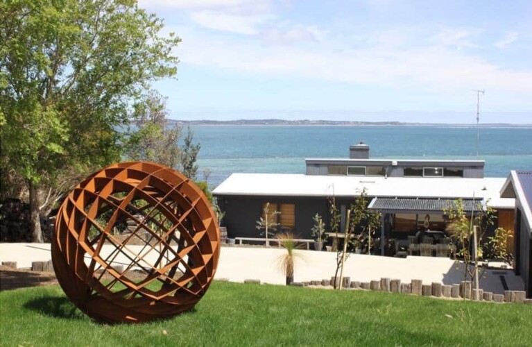 Corten Steel Round & Sphere Sculpture – Dual Axis by Paul Mutimer, 120cm Diameter - view 3