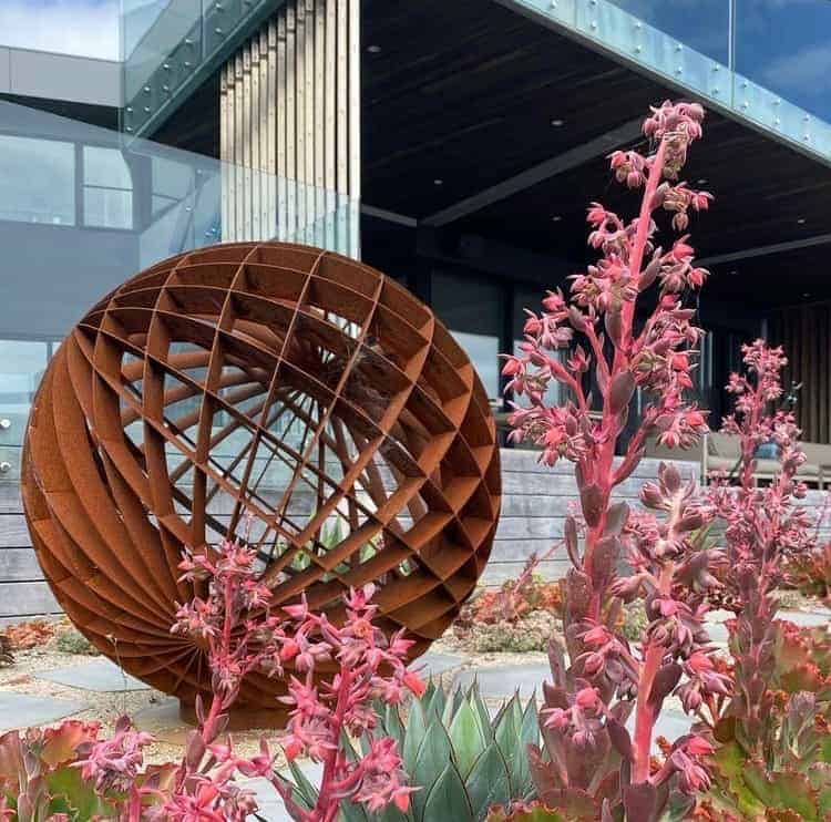 Corten Steel Round & Sphere Sculpture – Dual Axis by Paul Mutimer, 120cm Diameter