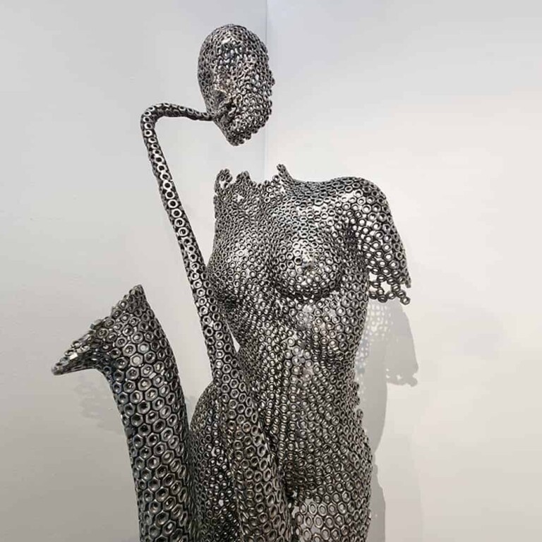Fabricated Steel Figurative Sculpture – Just Jazz by Emad Dhahir, 140x40x25cm - view 2