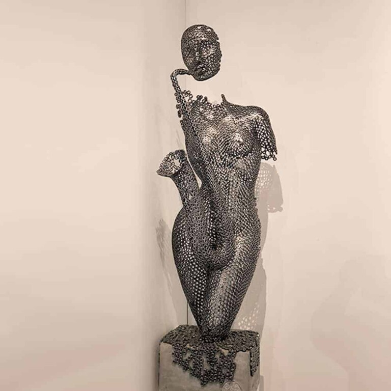 Fabricated Steel Figurative Sculpture – Just Jazz by Emad Dhahir, 140x40x25cm - view 3