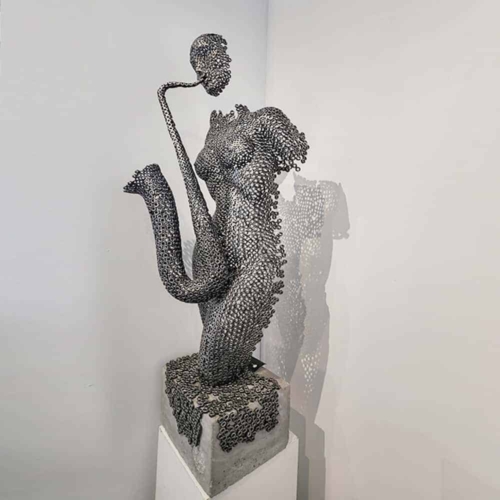 Fabricated Steel Figurative Sculpture – Just Jazz by Emad Dhahir, 140x40x25cm | ARTpark Australia