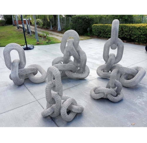Stainless Steel Chain-Link Sculpture – Link 5, C link by Michael Van Dam, 150x100x100cm | ARTpark Australia