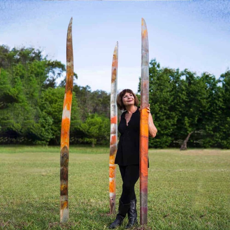 Cast Glass Abstract Sculpture – Nascentia (Glass Light Blades) by Sallie Portnoy, 240x15cm - view 2