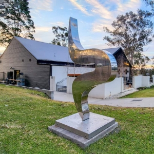 polished steel metal garden sculpture