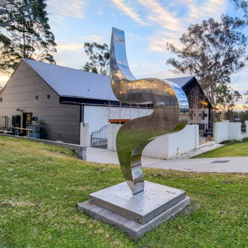 Stainless Steel Abstract Sculpture – River Bend by Stephen Coburn, 240x110x110cm | ARTpark Australia