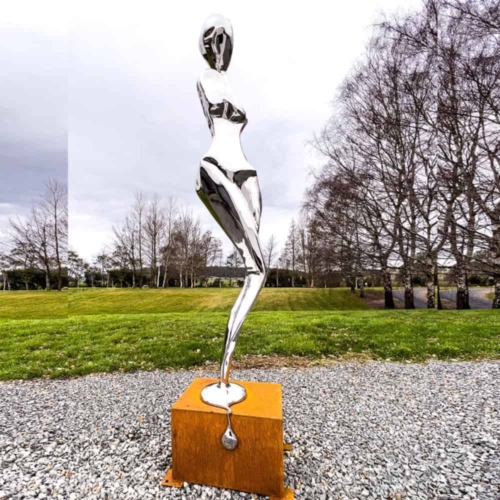 Stainless Steel Figurative Sculpture – Bathing Woman by Hugh McLachlan, 230x50x40cm | ARTpark Australia