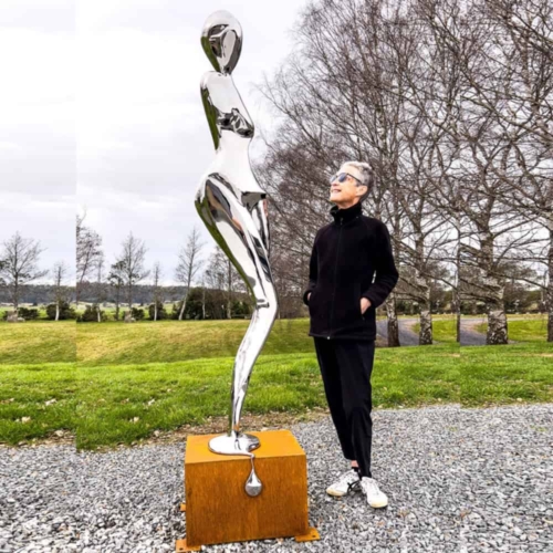 Stainless Steel Figurative Sculpture – Bathing Woman by Hugh McLachlan, 230x50x40cm | ARTpark Australia