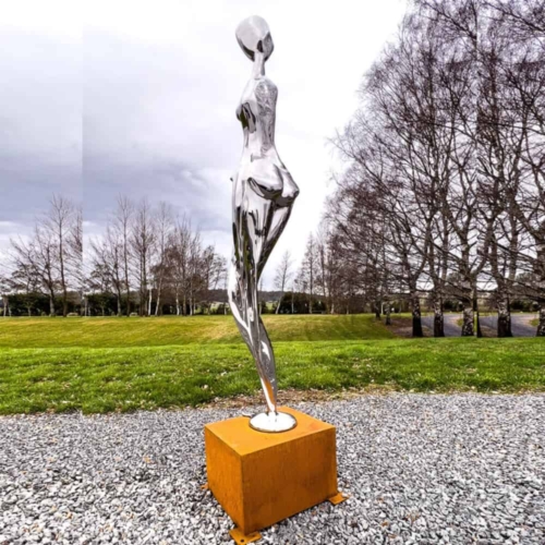 Stainless Steel Figurative Sculpture – Bathing Woman by Hugh McLachlan, 230x50x40cm | ARTpark Australia